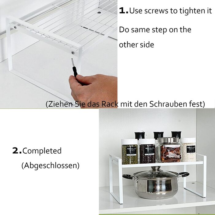 KZOBYD Expandable Kitchen Shelf, Foldable Kitchen Cabinet Shelf Spice Rack Organizer for Dishes and Supplies Stackable Kitchen Storage Organizer for Extra Storage Space (White, ) (White, L)
