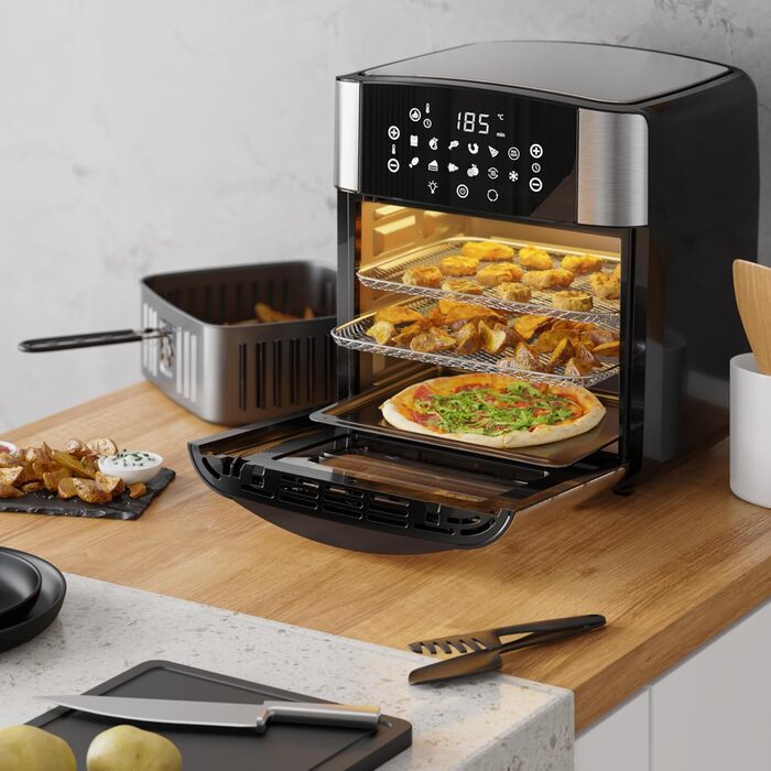 Фритюрниця Arendo XXL 16 літрів: духовка, гриль, сушарка, Air Fryer з сенсорним екраном EasyClean без олії. Ідеально для піци, курки та картоплі фрі. Без BPA.