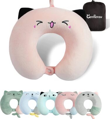 Дитяче подушечка для шиї Memory Foam, U-подібна подушка для подорожей (літак, авто, поїзд), знімний чохол (рожева)