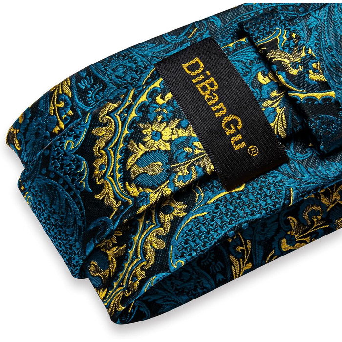Краватка чоловіча Paisley з шовку, нагрудна хустинка, краваттянка, затискач для краватки - DiBanGu, для весілля та балу (Павіо-блакитний)