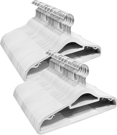 100 штук вішалок для одягу, неслизький пластик, обертовий гачок 360°, товщина 0,5 см, довжина 42 см, для пальто, суконь, сорочок, APY03G (білий + срібло)