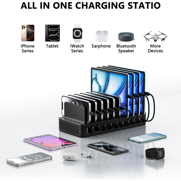 USB зарядний пристрій на 20 портів: Інтелектуальна станція для зарядки iPhone, Samsung, Google та інших пристроїв | Мережевий адаптер
