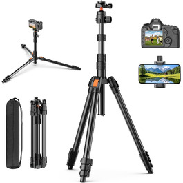 Штатив для камери XXZU 180 см, легкий, для DSLR/смартфона, з кульковою головкою 360° та 1/4-дюймовою різьбою, чорний
