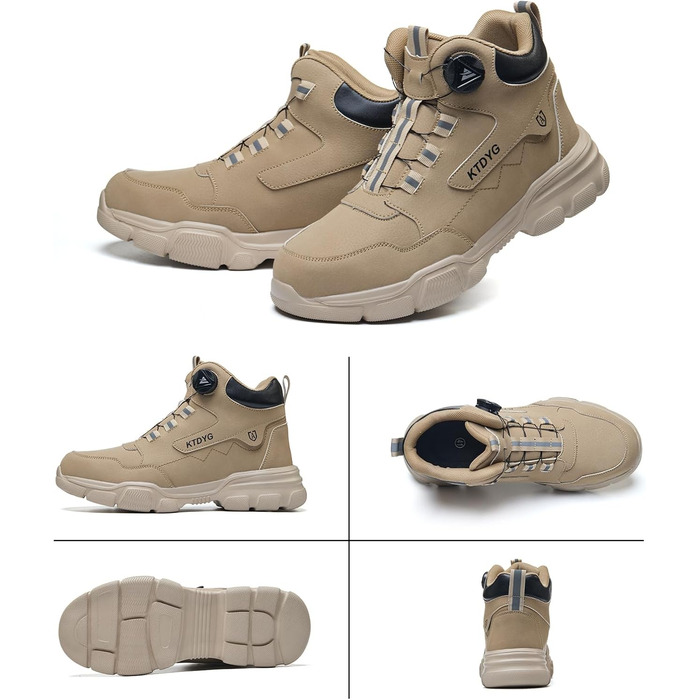 Черевики безпеки чоловічі/жіночі водонепроникні, легкі, спортивні, з металевим носком, антиковзаючі, з поворотним затвором (38 EU, Хакі)