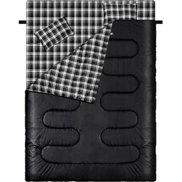 Сплячий мішок Outdoor Sportneer для двох осіб: спальний мішок на 3 сезони, 220x150 см, 2.75 кг з 2 подушками, дорослий ковдровий спальний мішок для сім'ї (без фланелевої підкладки) (Чорний)