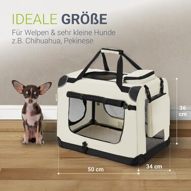 Транспортна переноска для собак Juskys Lassie XL, складна та портативна 56x81x58 см з ковдрою, сумкою та ручками. Підходить для собак, котів та інших домашніх тварин. Оксфордська тканина, переноска для авто, сіра (бежева, L 50 x B 34 x H 36 см)