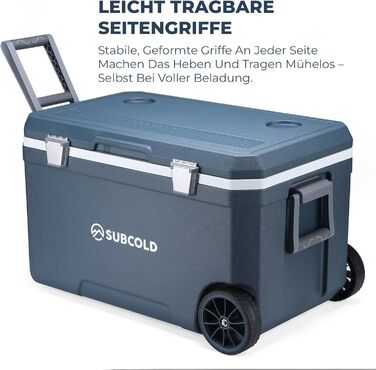 Subcold MOBI Rollkühlbox 70L: Ізольована сумка-холодильник на колесах для подорожей, авто, кемпінгу. PU-ізоляція, синій колір