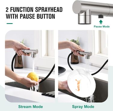 Кран кухонний CREA з 3 функціями, висувна лійка, поворот на 360°, матовий (з нержавіючої сталі)