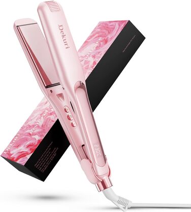 Dekuri 42mm Ceramic Hair Straightener & Curling Iron - Pink - Adjustable Temperature 120°C-230°C