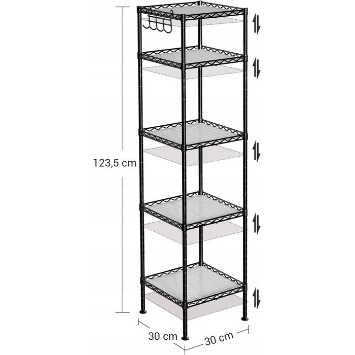 Кутова шафа-стелаж у ванну кімнату, вузька полиця-стійка 30x30x123,5 см