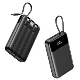 Повербанк ADDTOP 20000mAh з 4 вбудованими кабелями, швидка зарядка 22.5W, компактний зовнішній акумулятор (Чорний)