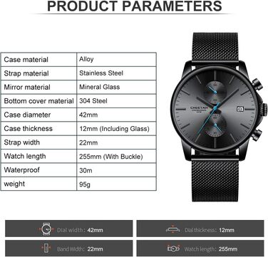 Чоловічий годинник, спортивний, модний, кварц, аналоговий, чорний міський ремінець, нержавіюча сталь, водонепроникний, хронограф, автоматичне відображення дати, синій
