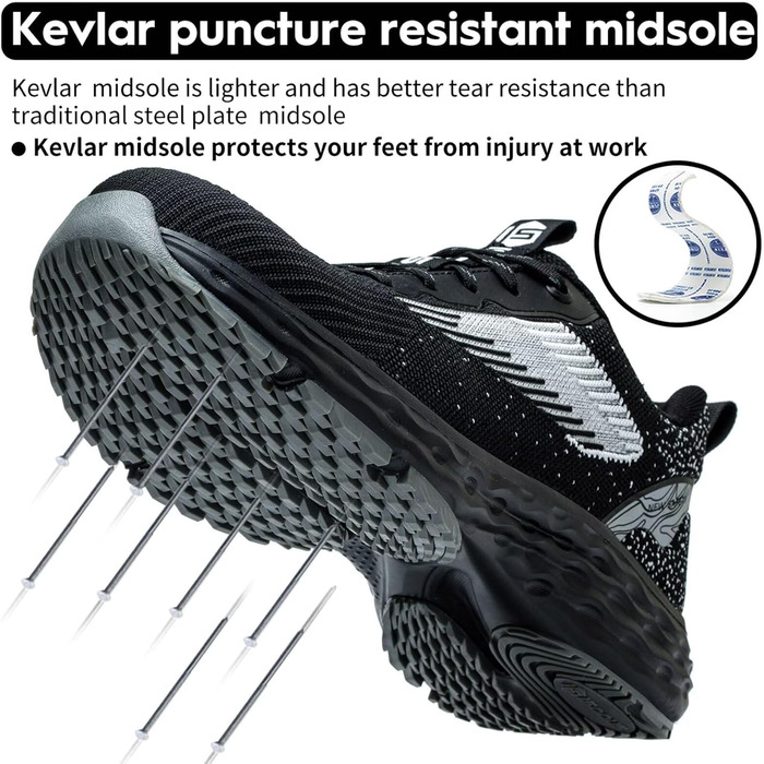 Зручні захисні черевики ISOOUS для чоловіків та жінок. Легкі, дихаючі, з металевим підноском, антиковзаючі, чорні, 43 EU