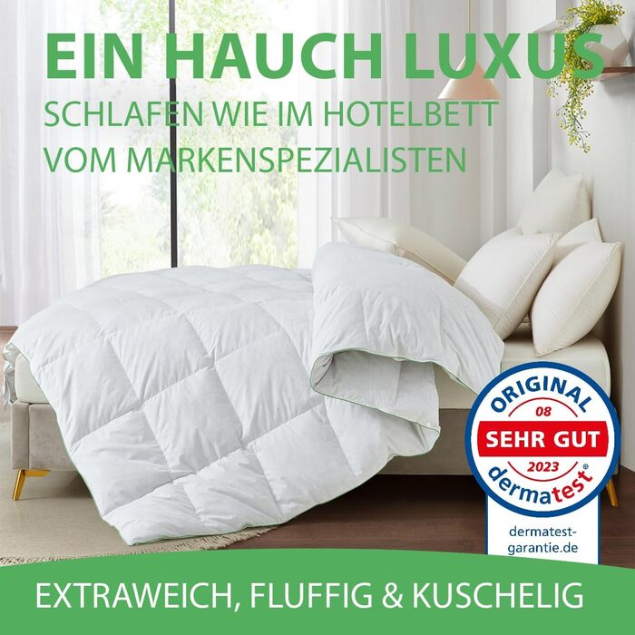 Welldora Komfort Duvet 135x200 | 100% Extra Soft Feathers & Down | Clinically Tested, Oeko-Tex, Allergy-Friendly | RDS Certified for Animal Welfare | All-Season Down Duvet 135x200 Fluffy All-Season Duvet 135 x 200 cm
