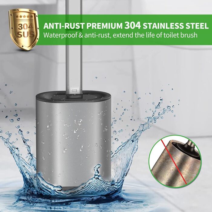 Набір для чищення унітазу HOMEASY з силіконовою щіткою та нержавіючою сталею, з кріпленням на стіну без свердління, сірий