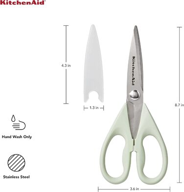 Універсальні кухонні ножиці KitchenAid з чохлом, зносостійкі з нержавіючої сталі, можна мити в посудомийній машині, ергономічна м'яка ручка, 22,6 см, колір фісташковий