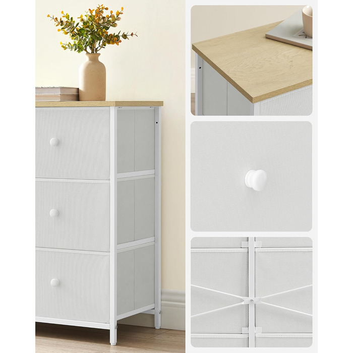 SONGMICS Chest of Drawers, Cabinet, 6 Fabric Drawers, Metal Frame, Storage Cabinet, for Children's Room, Bedroom, Hallway, Cream White-Oak Finish LTS323W57