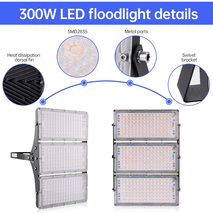 LED Floodlights 300W 30000LM Spotlight, 3000K Warm White Floodlight - IP65 Waterproof Floodlight Outdoor Wall Lights for Garden, Terraces, Garage, Sports Field, Factory, Workshop (10 Pack, 300W Warm White)