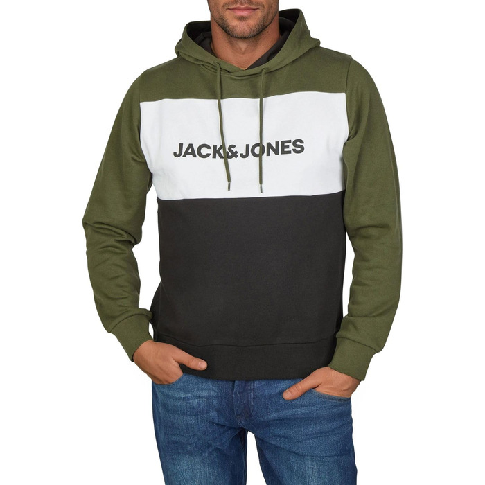 Чоловічий худі Jack & Jones JWHLOGO Blocking Regular Fit — багатоколірний світшот з каптуром та принтом, великі розміри (S-8XL), Forest Night