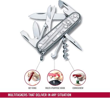 Мультитул Victorinox Climber, Швейцарський ніж, 14 функцій, з прозорим корпусом