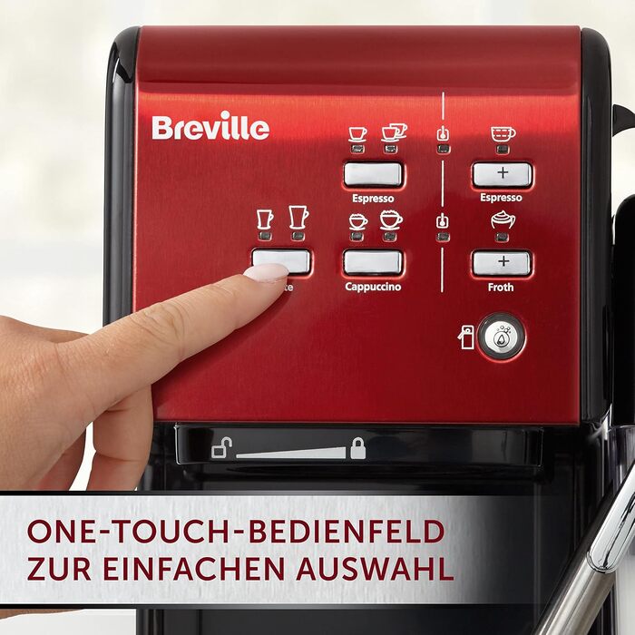 Кавомашина Breville Prima Latte II, еспресо, латте, капучино, 19 бар, червона, з капучинатором
