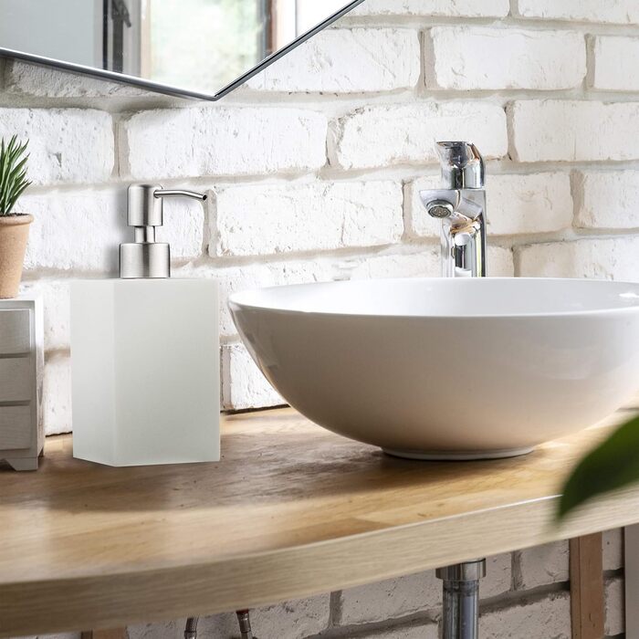 Дозатор для мила Relaxdays 300 мл, наповнюваний, для ванної/кухні, білий, з нержавіючою сталею