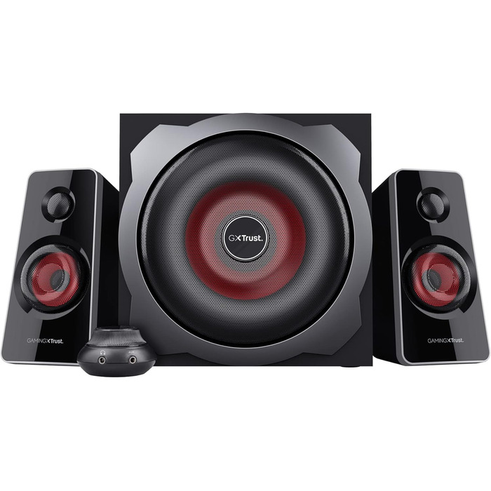 Trust Gaming GXT 38 2.1 Ігрова Акустична Система з Сабвуфером (для смартфона/ПК/планшета, 120 Вт), Чорний/Червоний