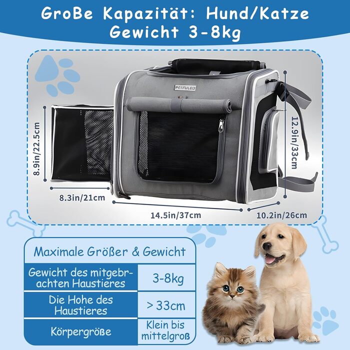 Корзина для собак на велосипед, розширювана, складна, з 4 дверцятами та сітковими вікнами, сумка-рюкзак для тварин, для котів та собак середніх розмірів