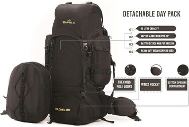 Tripole Rucksack from the Colonel Series with Internal Frame - Featuring Detachable Daypack and Rain Cover