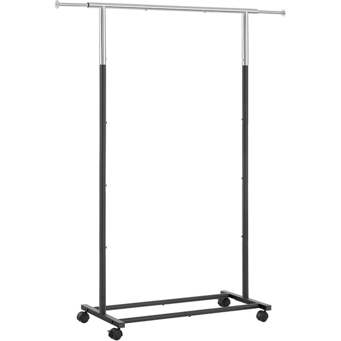 SONGMICS Clothes Rack, Clothes Rail, Coat Stand with Wheels, Load Capacity up to 25 kg, Adjustable, Silver-Black HSR101B01