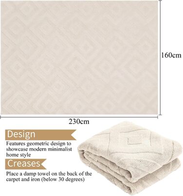 Килим для вітальні SHACOS, короткий ворс, бежевий, геометрія 3D, 120x160/160x230 см