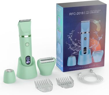 Електричний жіночий триммер для тіла 3-в-1: обличчя, ноги, зона бікіні. Вологостійкий, з LCD-дисплеєм (зелений)