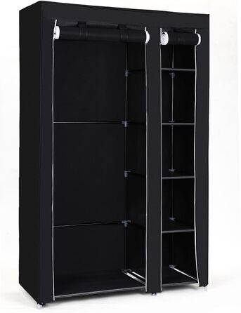 SONGMICS Fabric Wardrobe, XL, Clothes Closet, Folding Wardrobe, Camping Closet with Clothes Rail, 110 x 175 x 45 cm, Black, LSF007