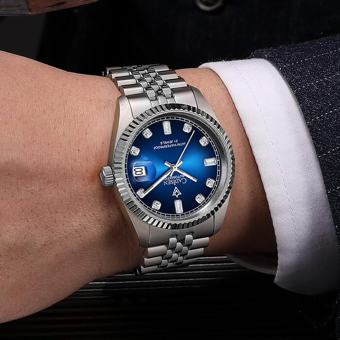 Годинник CADISEN Automatik для чоловіків: механічний годинник з сапфіровим склом та сталевим браслетом (8240blue)