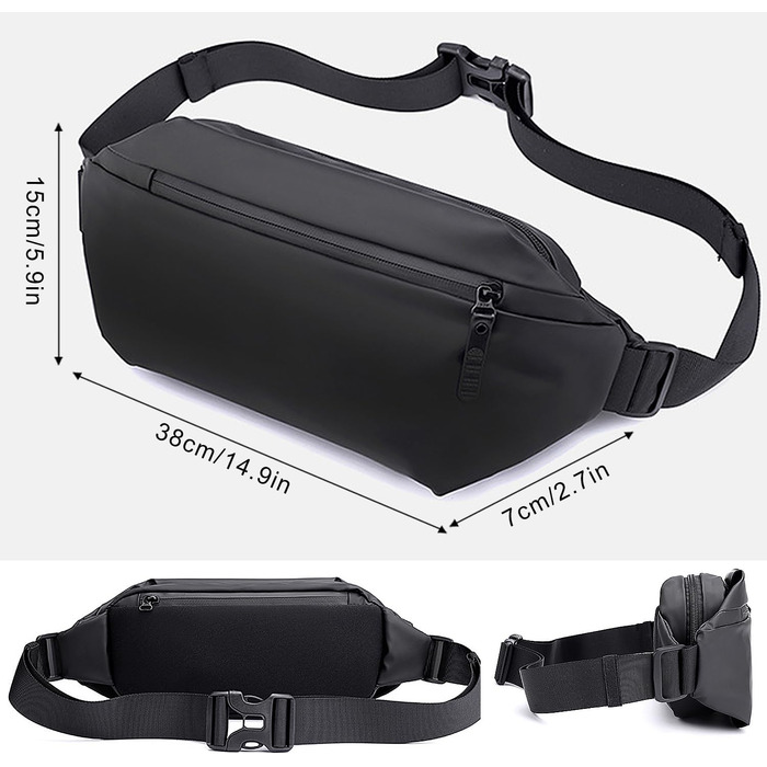 Чоловіча нагрудна сумка-поясна через плече, водонепроникна, для подорожей, школи, хайкінгу (чорна)