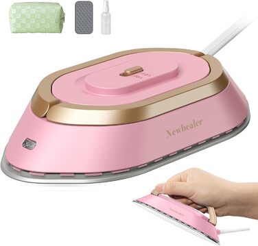 Міні-праска Newbealer для подорожей, 220V/120V, рожева, компактна, керамічна підошва, 150°C, з пульверизатором, сумкою та підставкою