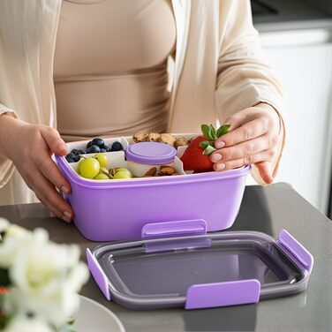 Ланчбокс Bugucat 2000 мл (2 шт.) - чорний та рожевий, з відділеннями, для дорослих та дітей, з виделкою