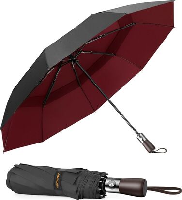 TECKNET Автоматичний парасолька, штормостійкий, легкий у використанні, чорний та червоний