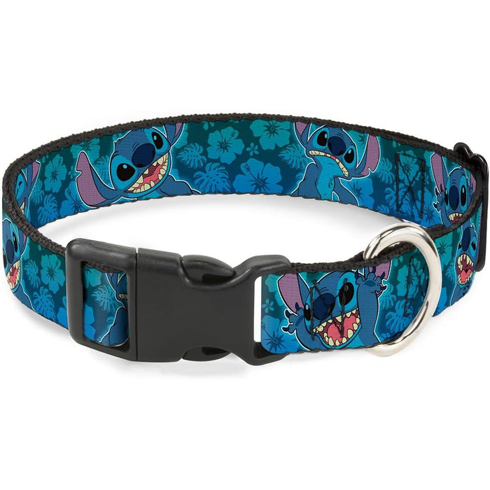 Нашийник Buckle-Down з пластиковим затискачем - Stitch Expressions/Колаж гібіскусу зелено-блакитний градієнт, ширина 2.5 см, підходить для шиї 38-66 см - Великий