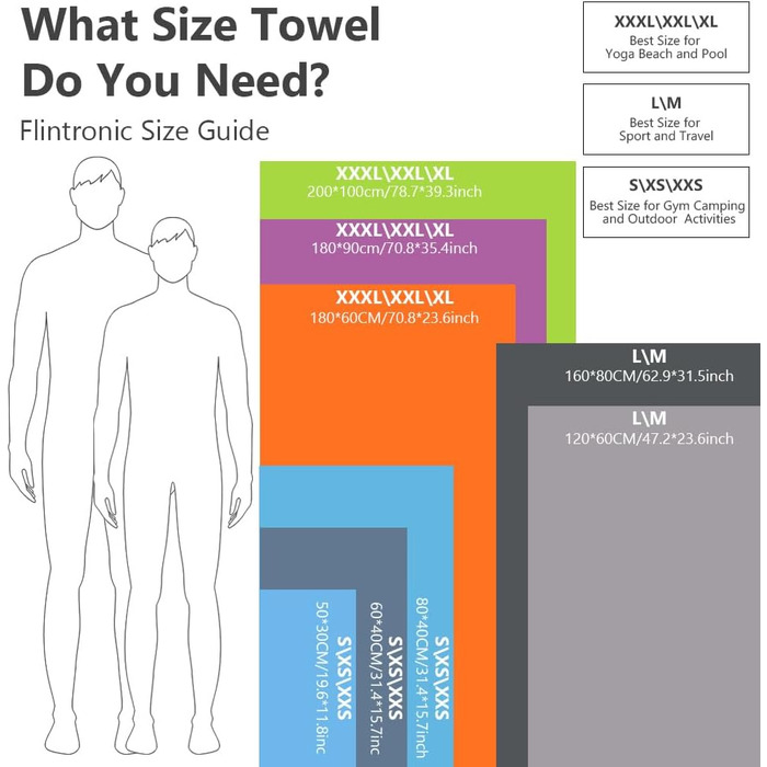 Рушник мікрофібра Flintronic, 200x100 см. Великий пляжний рушник, швидковисихаючий. Ідеально для спорту, подорожей, пляжу, сауни. Темно-сірий.
