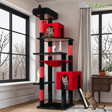 Дім-кігтеточка для котів Globlazer Kaktus (178 см, XXL, Готичний) з гамаком, платформами та когтеточкою з сизалю. Стабільна конструкція для 2-4 великих котів.