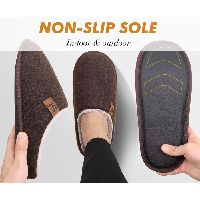 Тапочки чоловічі COFACE з фетру, теплі, зручні, з м'якою підкладкою, антиковзаюча гумова підошва, для дому та вулиці, розмір 40-49 (темно-коричневий, 43 EU)