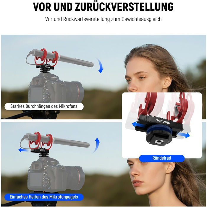 Кріплення мікрофону NEEWER Shock Mount з холодним башмаком та 1/4” різьбою, сумісний з Rode NTG, Sennheiser MKE600, Audio Technica AT875R, MH1