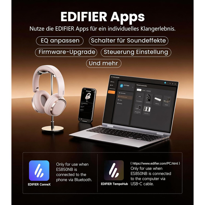 Навушники бездротові Edifier ES850NB Over-Ear з шумозаглушенням, Hi-Res Audio, Bluetooth 5.4, рожеві