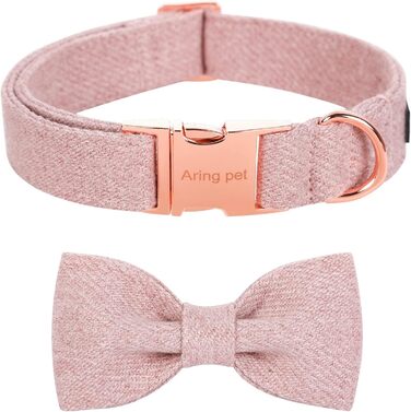Нашийник для собак дівчаток Aring Pet: бавовняний, з бантиком, регульований, рожевий (M)
