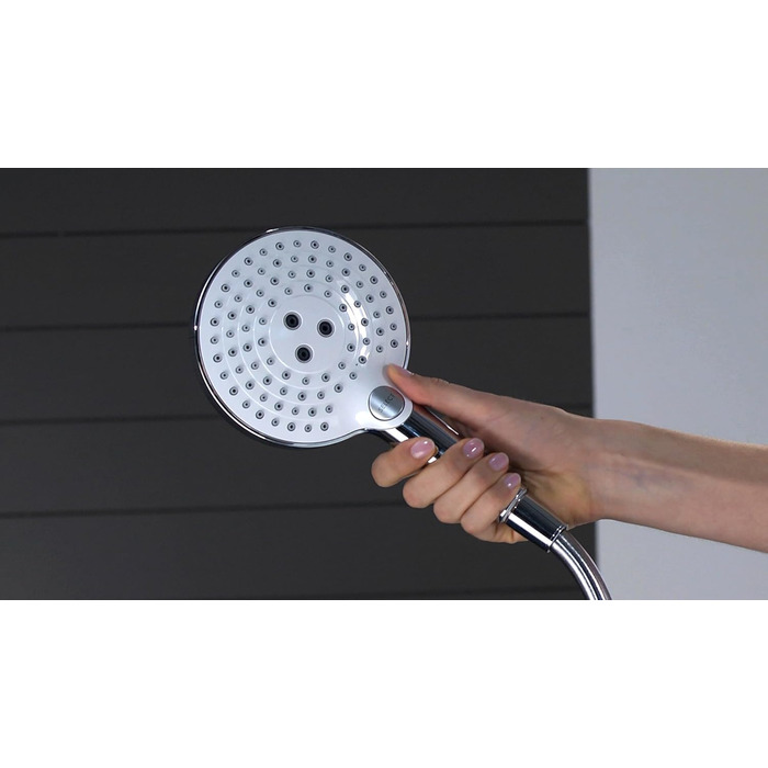 Hansgrohe Raindance Select S 120 Showerhead incl. Showerhead Holder, 3 Spray Patterns, White/Chrome