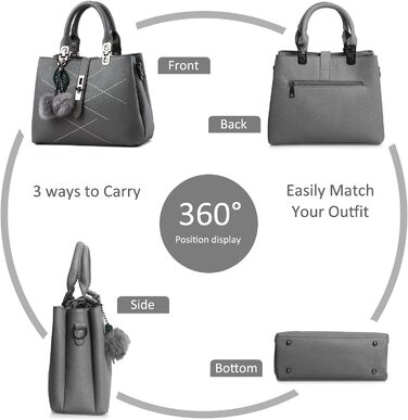 Сумка жіноча шкіряна NICOLE & DORIS 2025 чорна/сіра з помпоном та знімним ремінцем