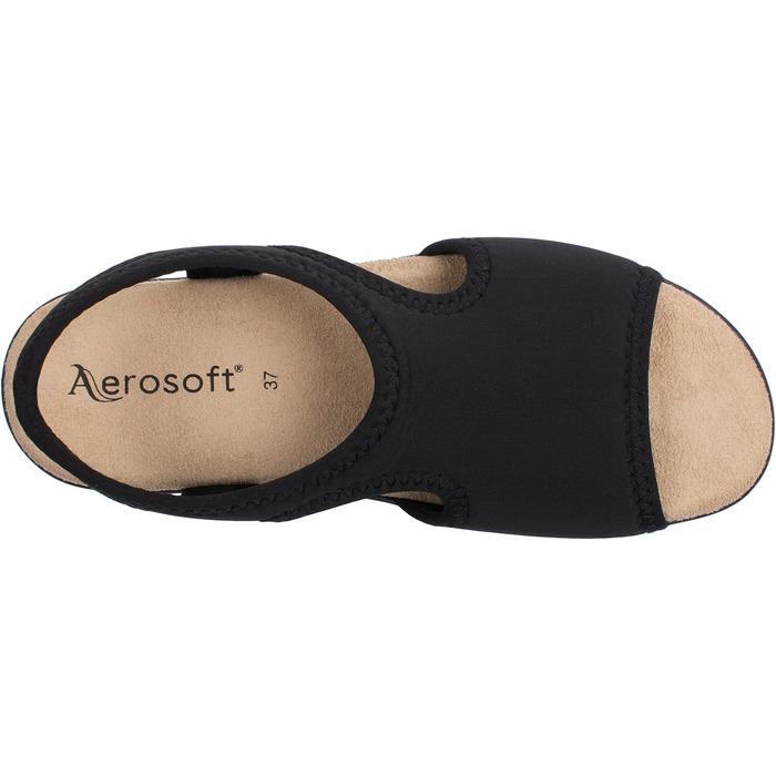 Сандалі жіночі Aerosoft Stretch 05 чорні, широка колодка G-H, 38 EU - комфорт та підтримка стопи