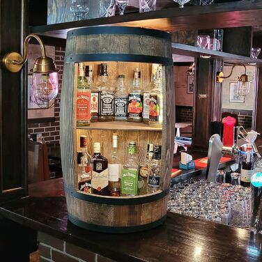 Weeco Freestanding Bar with LED Lighting and Wine Holder. Wine Rack - Wooden Barrel Home Bar 80cm. Rustic Decorative Bar Cabinet Wine Rack – Barrel. Barrel Beer, Wine Bottle Stand - Bar Whiskey Gift (Dark Brown)
