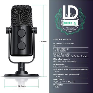 Конденсаторний мікрофон CSL з мікрофонною стійкою - Комплект для запису вокалу, подкастів, стрімінгу та геймінгу. XLR та 3.5mm підключення, велика мембрана, студійний мікрофон